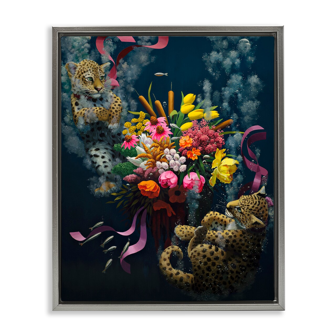 Stupell Industries Bouquet with Leopards Underwater Floating Frame Design by Heather Gauthier
